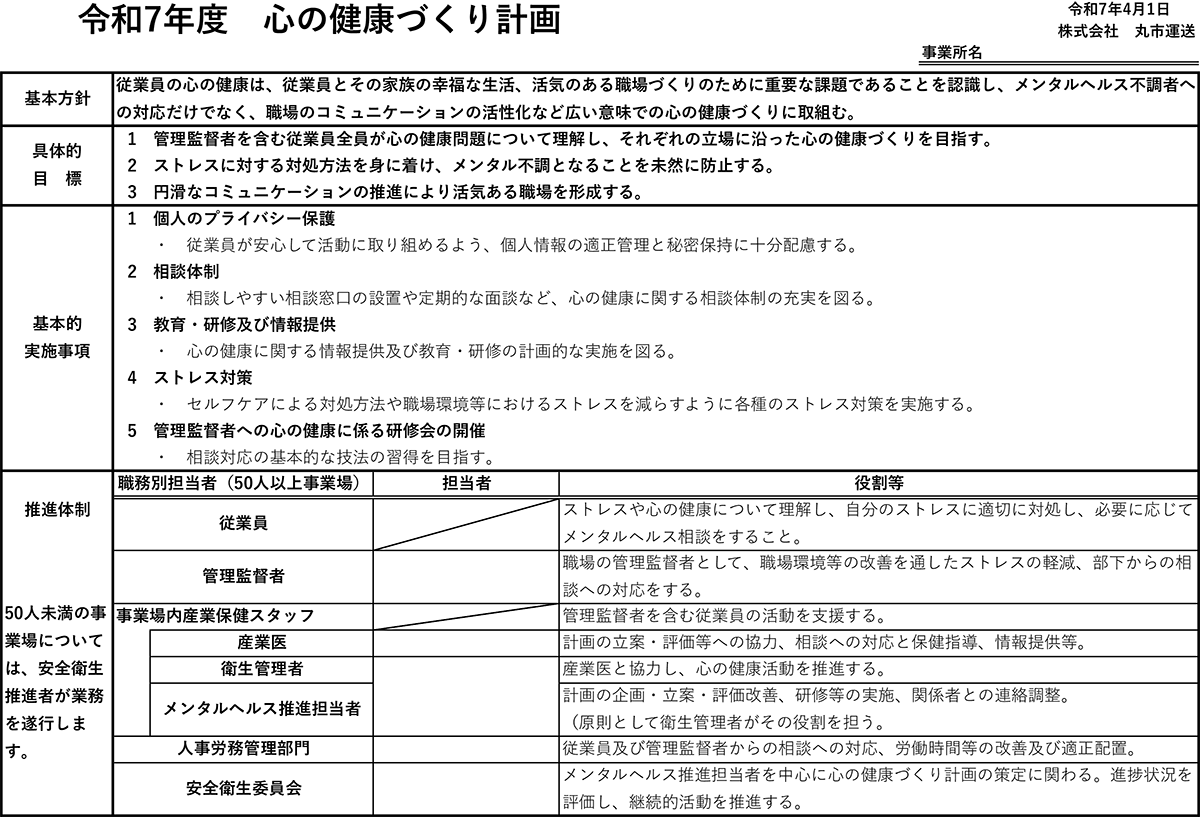 令和7年度　心の健康づくり計画